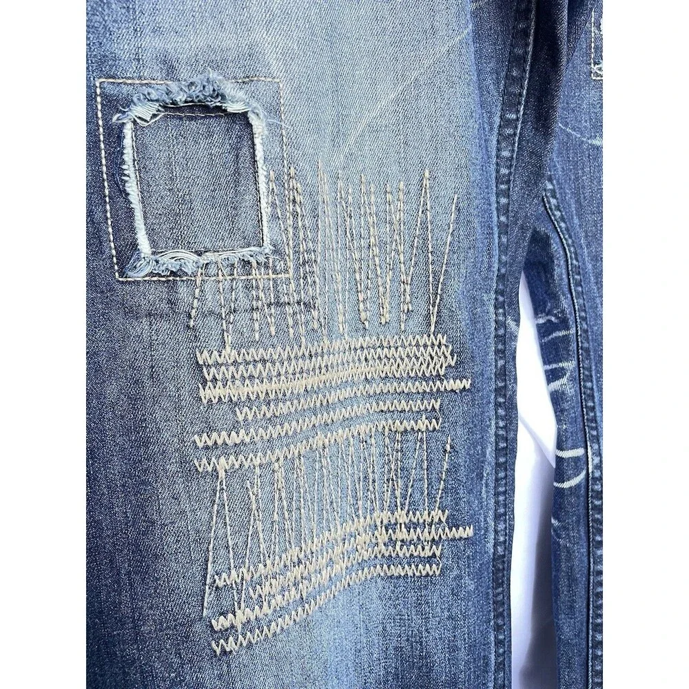 Parish Nation Men’s Patched Embroidered Distressed Jeans Size 40x35